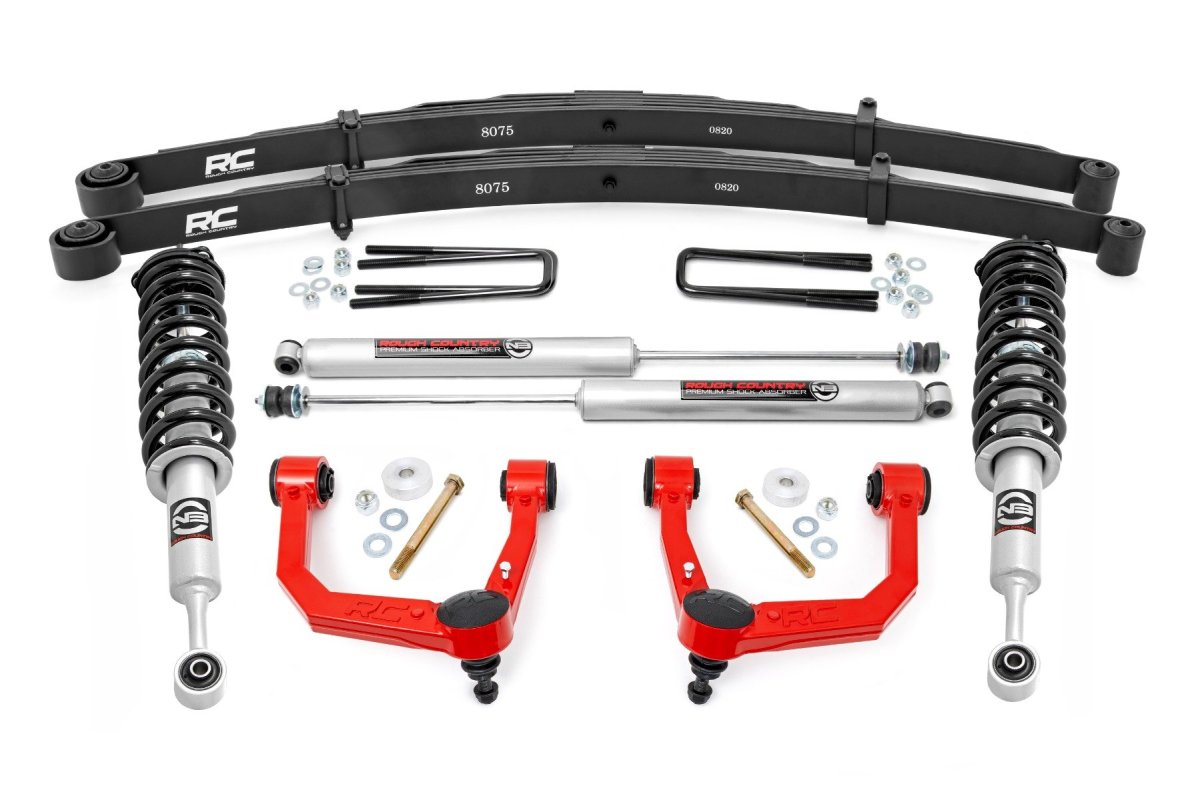 Toyota Tacoma Suspension Lift Kit - Rough Country - 3.5 Inch Lift Kit, Red UCA, N3 Struts - Red - '05-'23